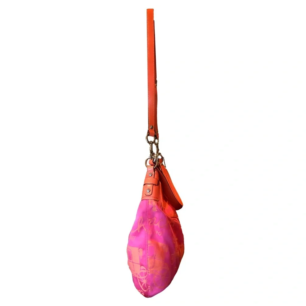 Coach Hot Pink and Coral Satin Signature Hobo